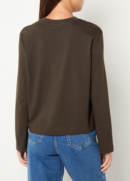 Selected Essential longsleeve met ronde hals - achterkant 2 donkerbruin