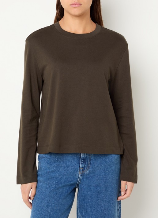 Selected Essential longsleeve met ronde hals - detail donkerbruin