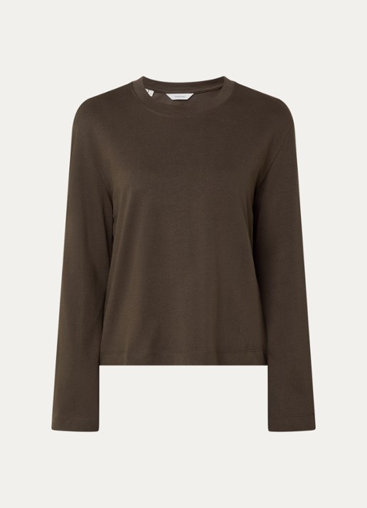 Selected Essential longsleeve met ronde hals - voorkant 3 donkerbruin