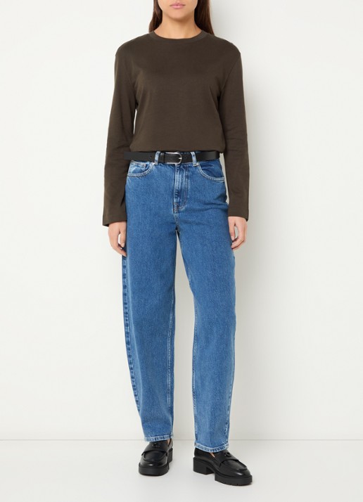 Selected Essential longsleeve met ronde hals - voorkant 4 donkerbruin