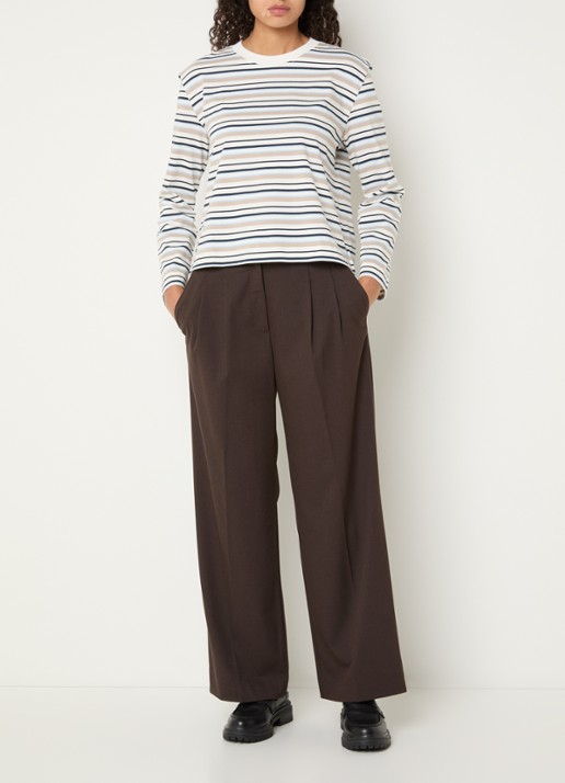Selected Essential longsleeve met streepprint - voorkant 4 donkerblauw
