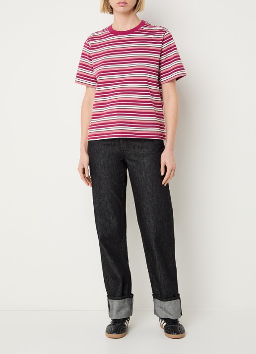 Selected Essential T-shirt met streepprint - voorkant 2 bordeauxrood