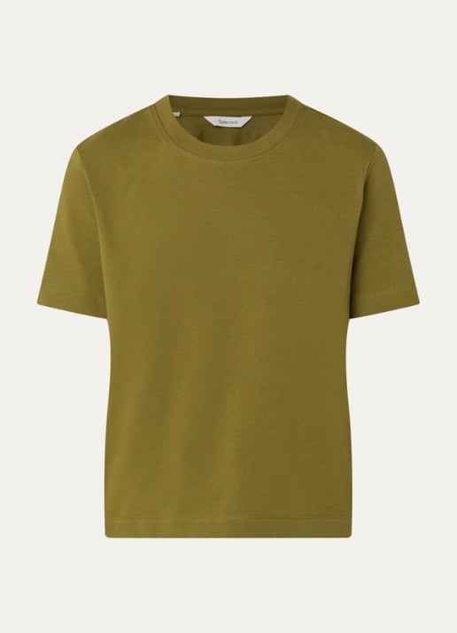 Selected Essential T-shirt van katoen - voorkant 2 mosgroen