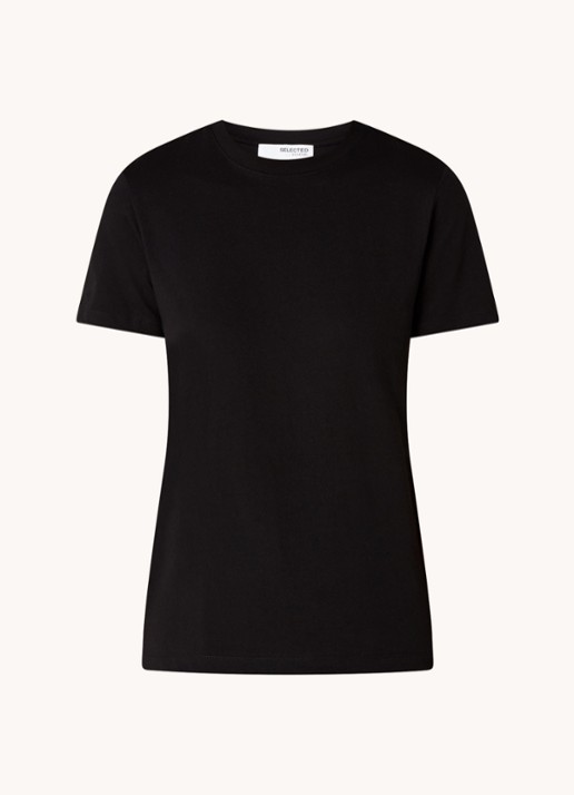 Selected Essential T-shirt van  katoen - voorkant 2 zwart