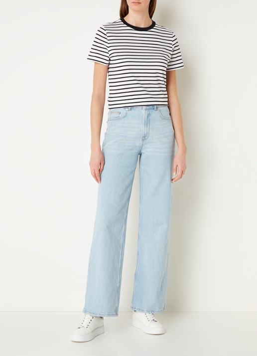 Selected Essentials T-shirt van  katoen met streepprint - voorkant 4 zwart