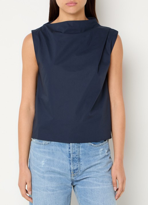 Selected Faster mouwloze top van  katoen  - detail donkerblauw