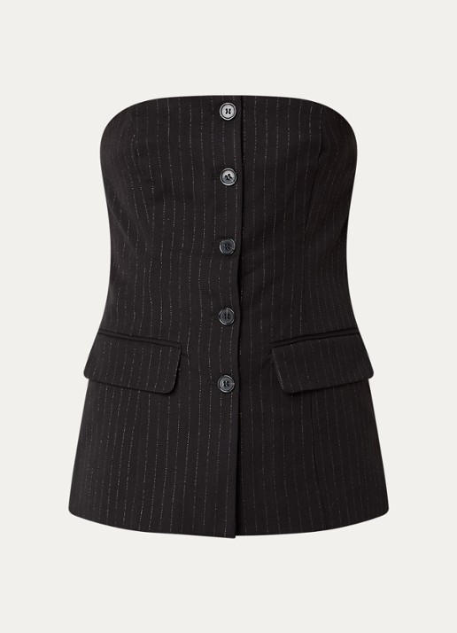 Selected Feli top met krijtstreep en glansdraad - voorkant zwart