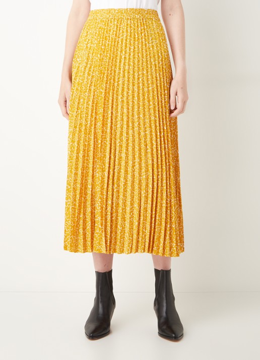 Selected Femme Alexis midi plooirok met print - detail 2 okergeel