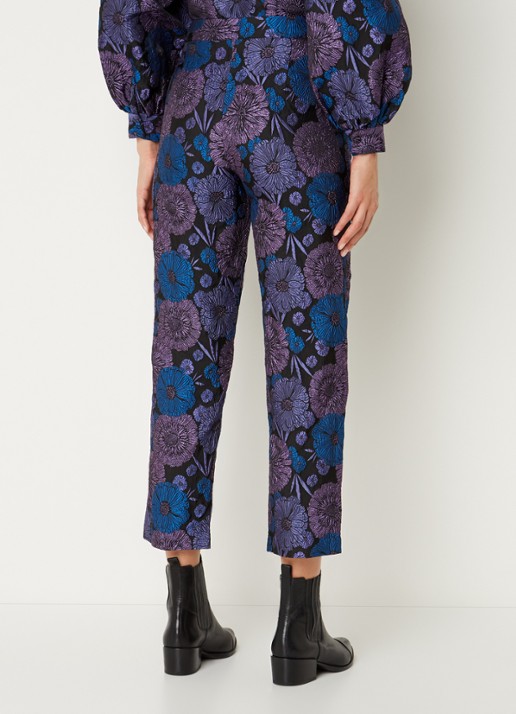 Selected Femme Felani high waist straight fit cropped pantalon met jacquard dessin - achterkant 3 paars