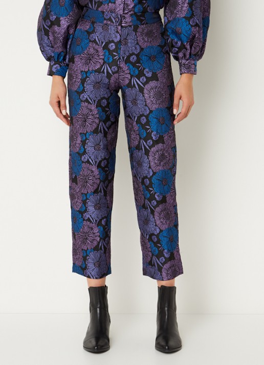 Selected Femme Felani high waist straight fit cropped pantalon met jacquard dessin - detail 4 paars