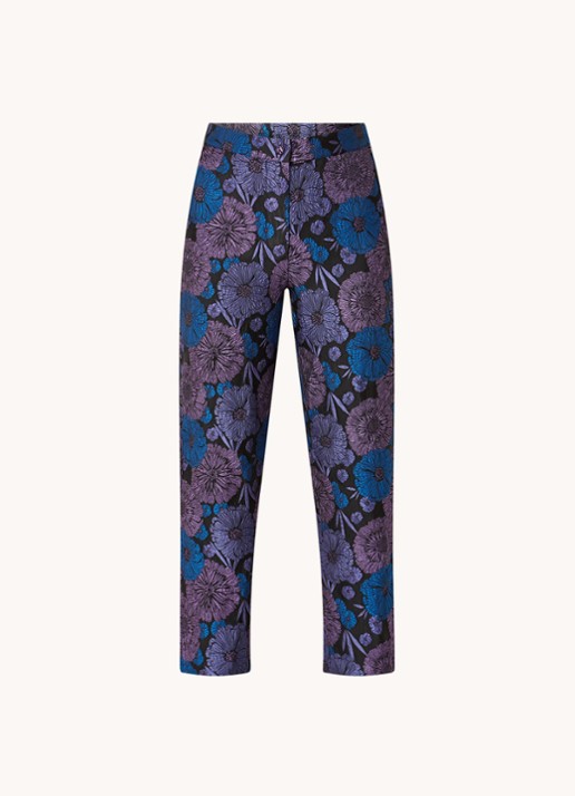 Selected Femme Felani high waist straight fit cropped pantalon met jacquard dessin - voorkant paars