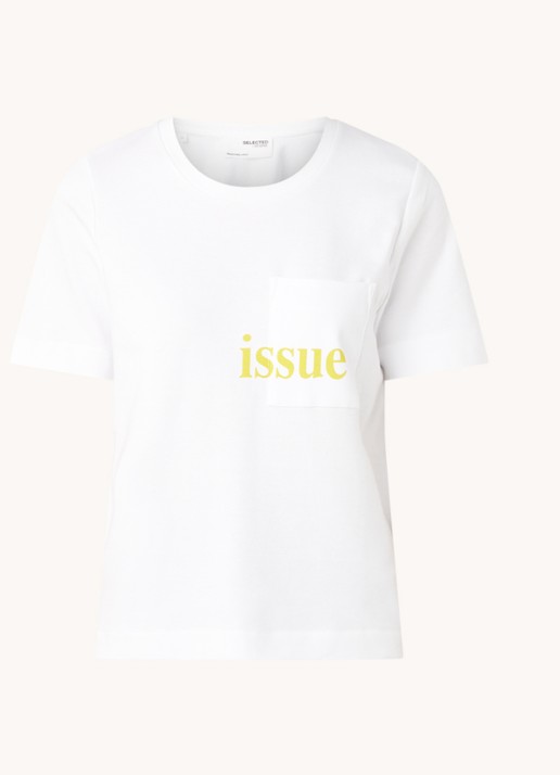 Selected Femme Studio T-shirt met borstzak en frontprint - voorkant 3 wit