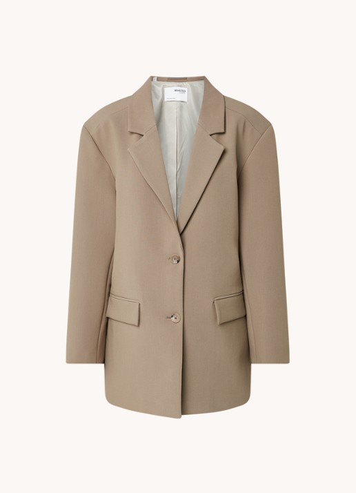 Selected Femme Vinnie oversized blazer met klepzakken  - voorkant 2 donker beige