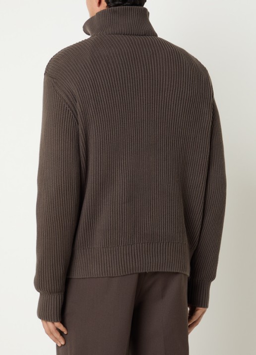 Selected Fijngebreide pullover met halve rits - achterkant 2 bruin
