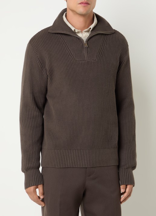 Selected Fijngebreide pullover met halve rits