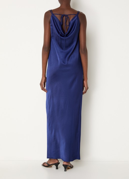 Selected Fiona maxi slip jurk van satijn met split - achterkant donkerblauw