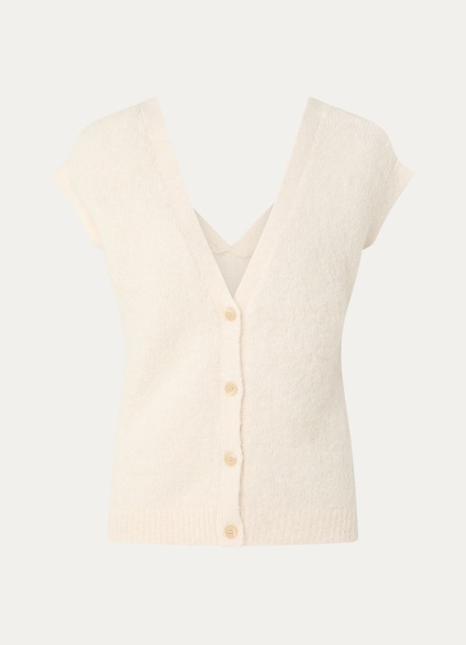 Selected Gabella grofgebreid gilet in alpaca wolblend - voorkant 3 creme