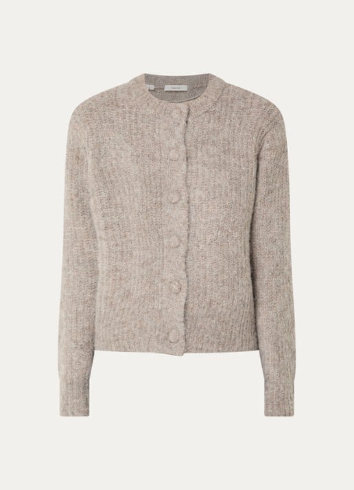 Selected Gabriella grofgebreid vest in wolblend met ronde hals - voorkant grijs