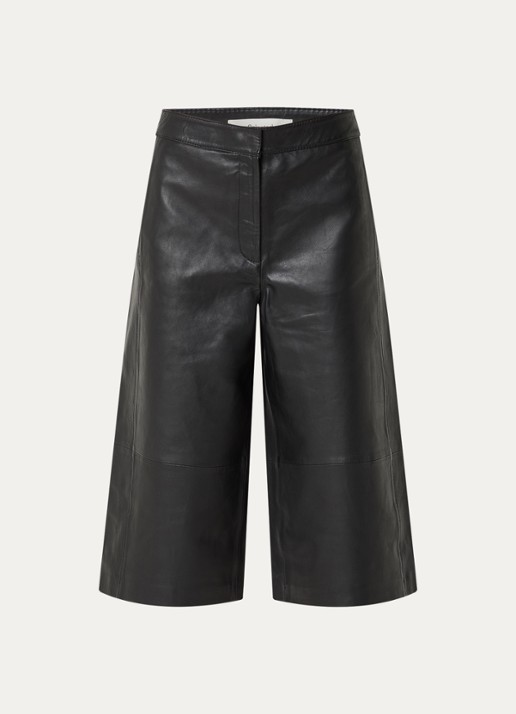 Selected Gigi high waist wide fit culotte van lamsleer - voorkant zwart