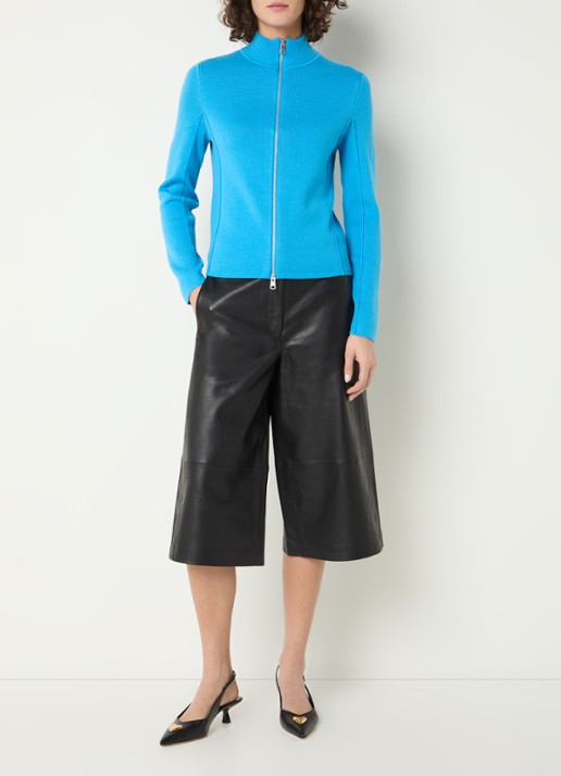 Selected Gigi high waist wide fit culotte van lamsleer - voorkant 2 zwart