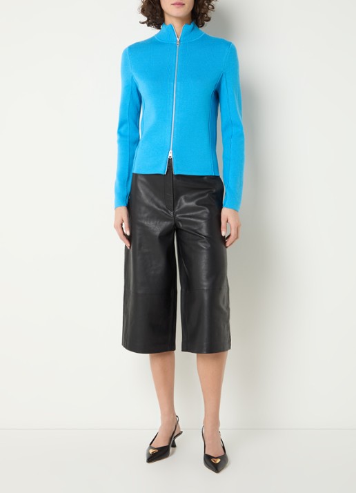 Selected Grofgebreid vest van wol met opstaande kraag - voorkant 4 blauw