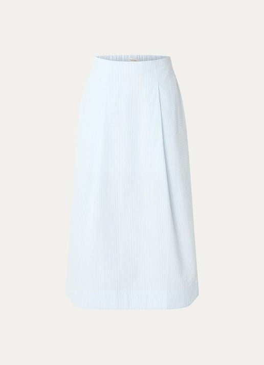 Selected Hannah midi rok met streepprint en steekzakken - voorkant lichtblauw