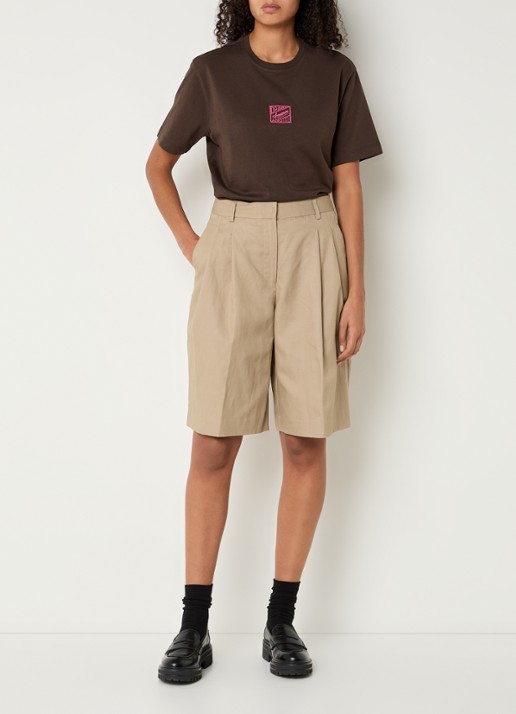 Selected High waist straight fit korte broek met steekzakken - voorkant 2 beige