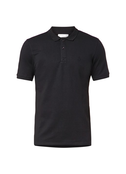 Selected Homme Aro regular fit polo met stretch - voorkant 3 zwart