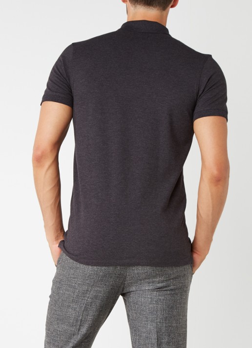 Selected Homme Haro slim fit polo in katoenblend - achterkant antraciet