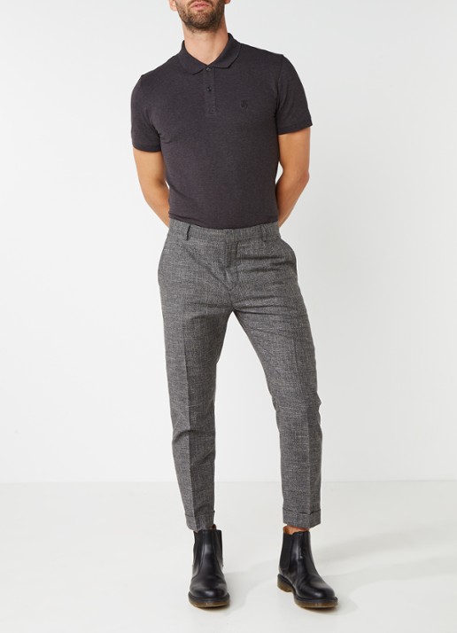 Selected Homme Haro slim fit polo in katoenblend - voorkant 3 antraciet