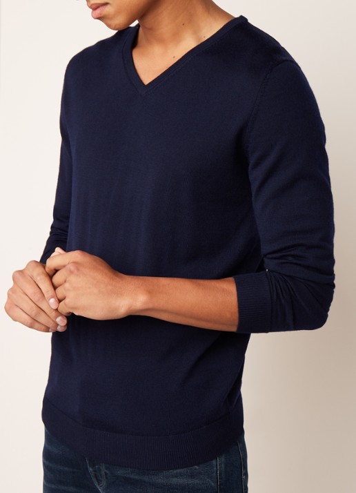 Selected Homme Tower fijngebreide pullover met V-hals  - detail 2 donkerblauw