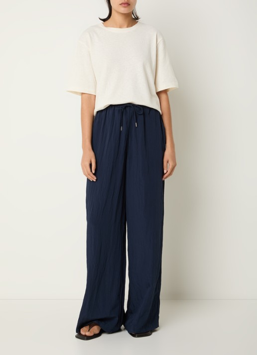Selected Iona high waist wide fit broek met steekzakken - voorkant 2 donkerblauw