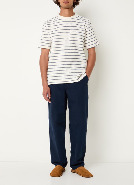 Selected Jango grofgebreid T-shirt met streepprint - voorkant 2 creme