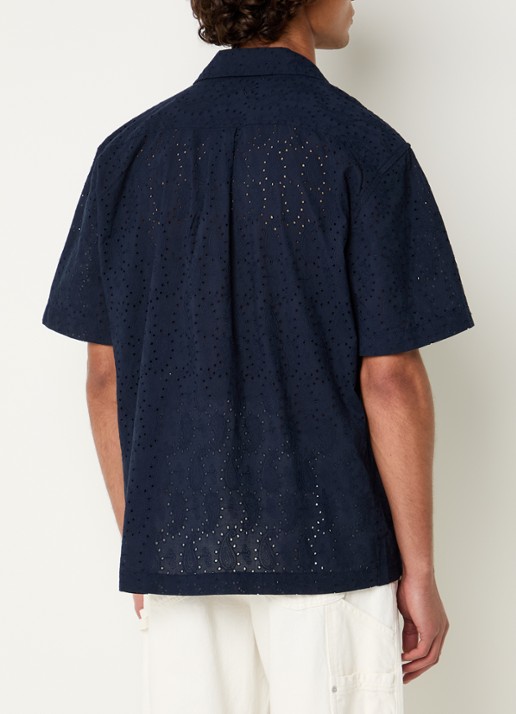 Selected Jax regular fit overhemd met opengewerkt dessin - achterkant 3 donkerblauw