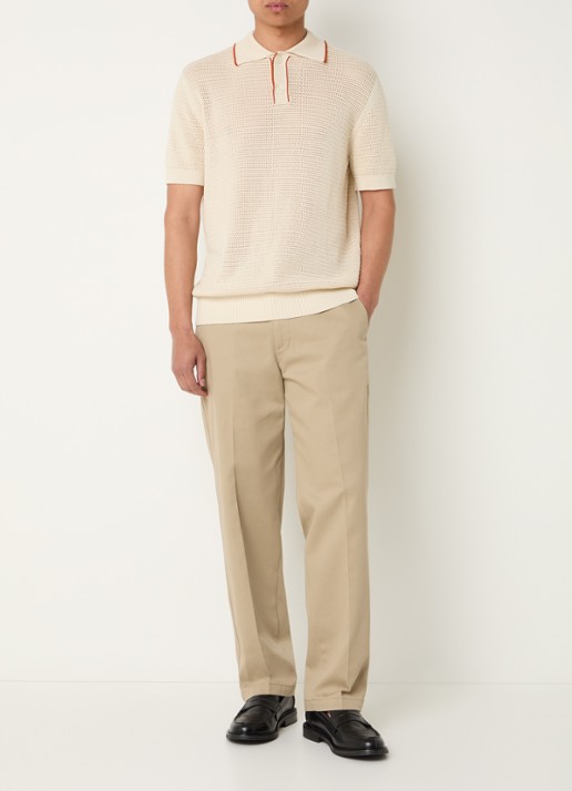 Selected Jesse regular fit polo met opengewerkt dessin - voorkant 2 creme