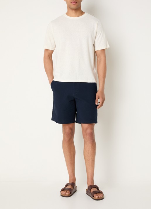 Selected Karl straight fit korte broek met steekzakken - voorkant 3 donkerblauw