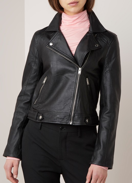 Selected Katie bikerjack van lamsleer - detail 4 zwart