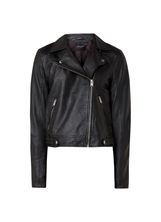 Selected Katie bikerjack van lamsleer - voorkant zwart