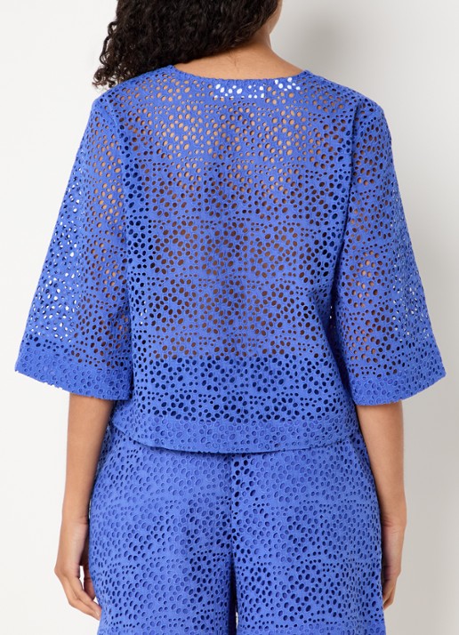 Selected Laerke semi-transparante top met broderie en V-hals - achterkant lavendel