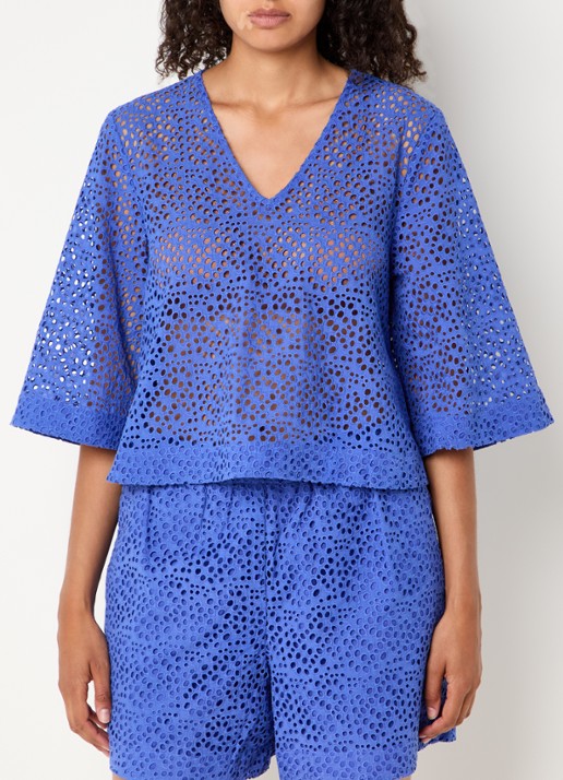 Selected Laerke semi-transparante top met broderie en V-hals - detail 4 lavendel