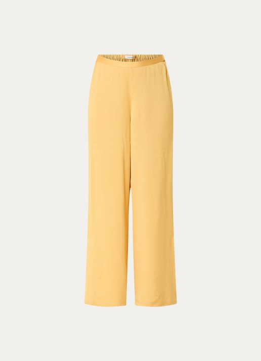 Selected Laura high waist wide fit pantalon met split  - voorkant okergeel