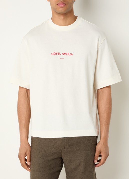 Selected Liam T-shirt met front- en backprint - achterkant creme