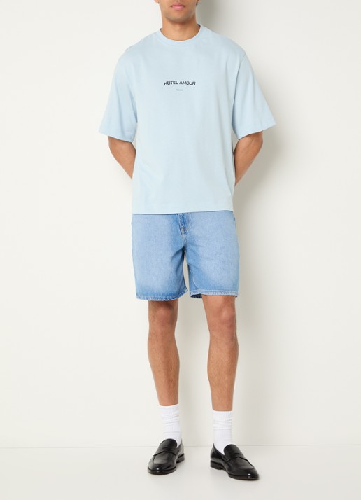 Selected Liam T-shirt met front- en backprint - voorkant 4 lichtblauw