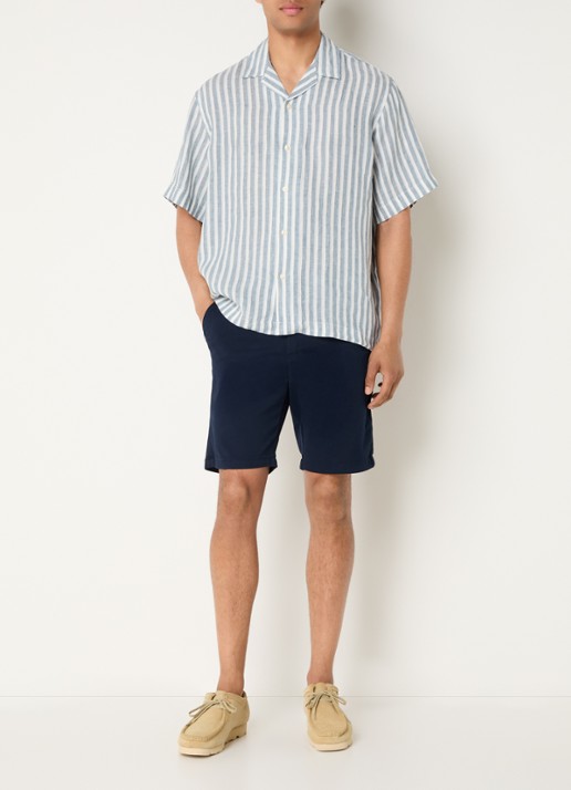 Selected Lian blouse met streepprint - voorkant 2 staalblauw