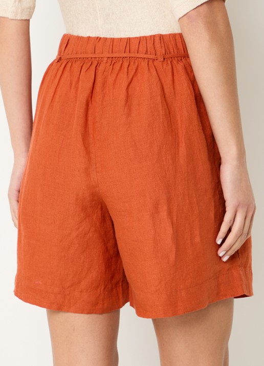 Selected Linna high waist straight fit broek van linnen - achterkant 4 donkeroranje