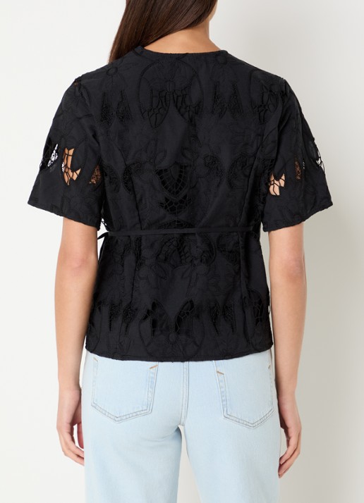 Selected Lola wikkeltop met broderie - achterkant zwart