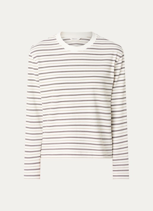 Selected Longsleeve met streepprint - voorkant gebroken wit