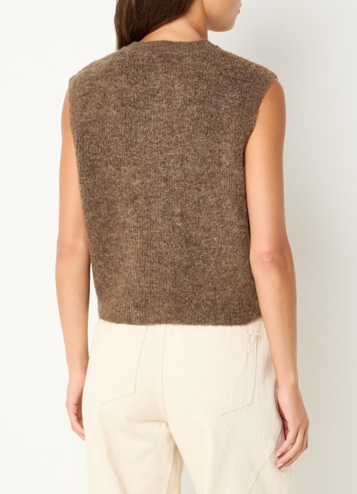 Selected Lulu fijngebreid gilet in wolblend met ronde hals - achterkant 4 lichtbruin