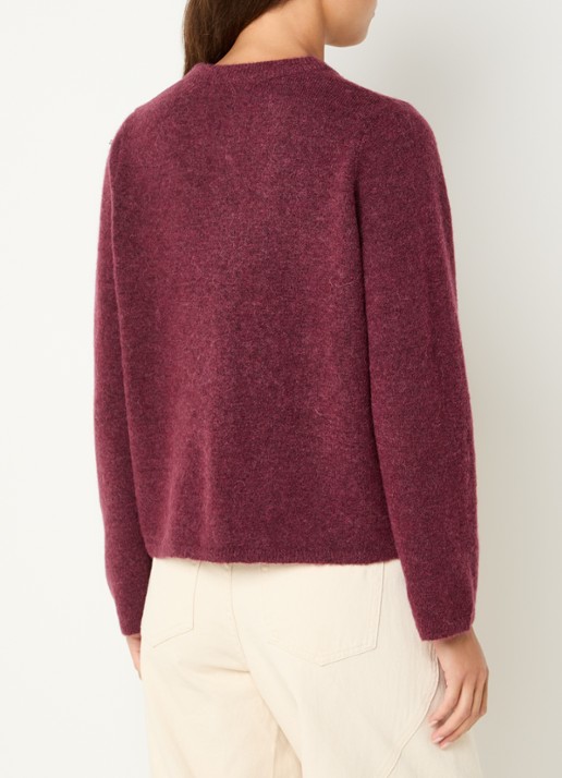 Selected Lulu fijngebreid vest in wolblend met ronde hals - achterkant bordeauxrood