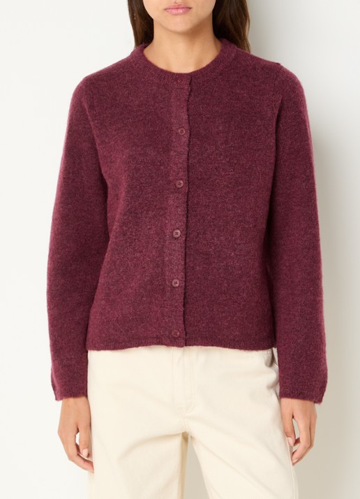 Selected Lulu fijngebreid vest in wolblend met ronde hals - detail 2 bordeauxrood